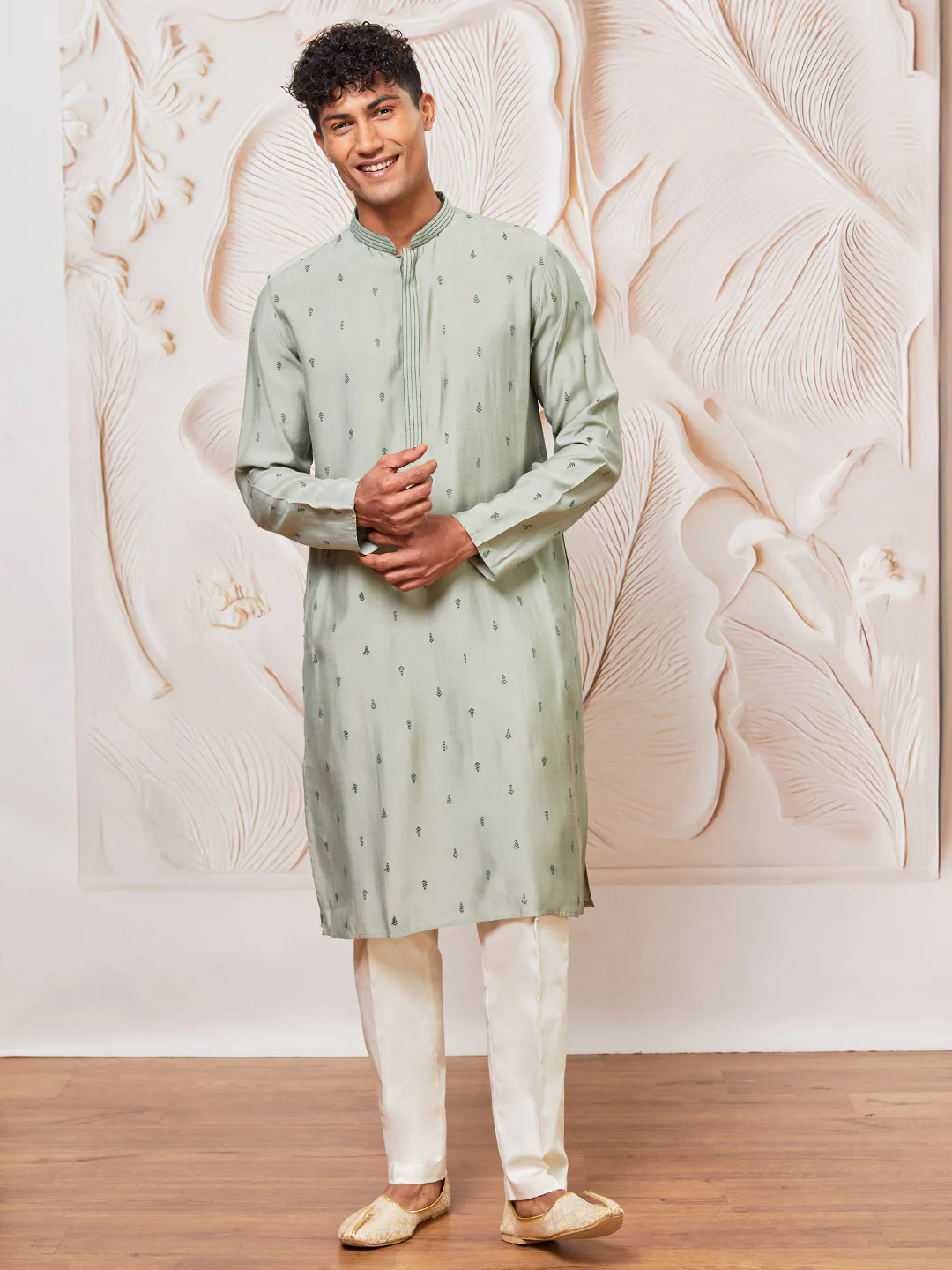 Men's Mint Green Cotton Blend Kurta Pant Set - Image 2