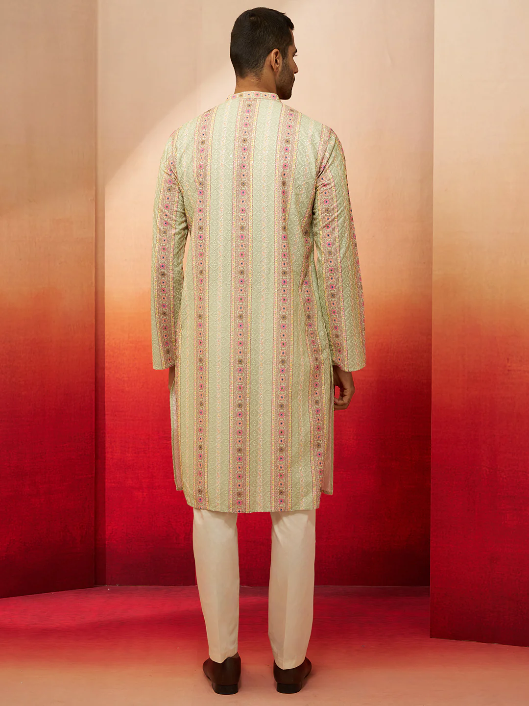 Men's Mint Green Digital Print Kurta with Pyjama - Image 5