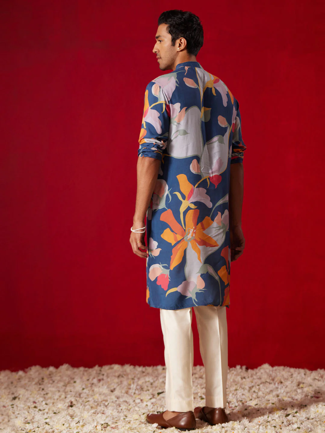 Men's Multi Color Base Blue Cotton Blend Kurta Pyjama Set - Image 5