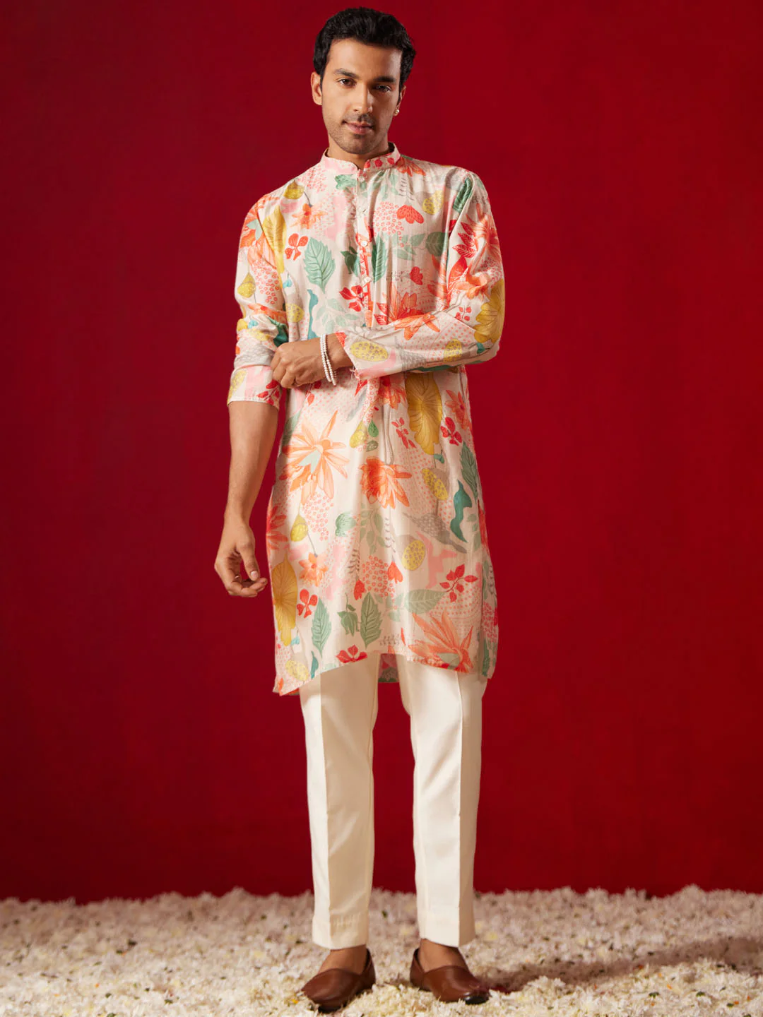 Men's Multi Color Base Pink Cotton Blend Kurta Pyjama Set - Image 7