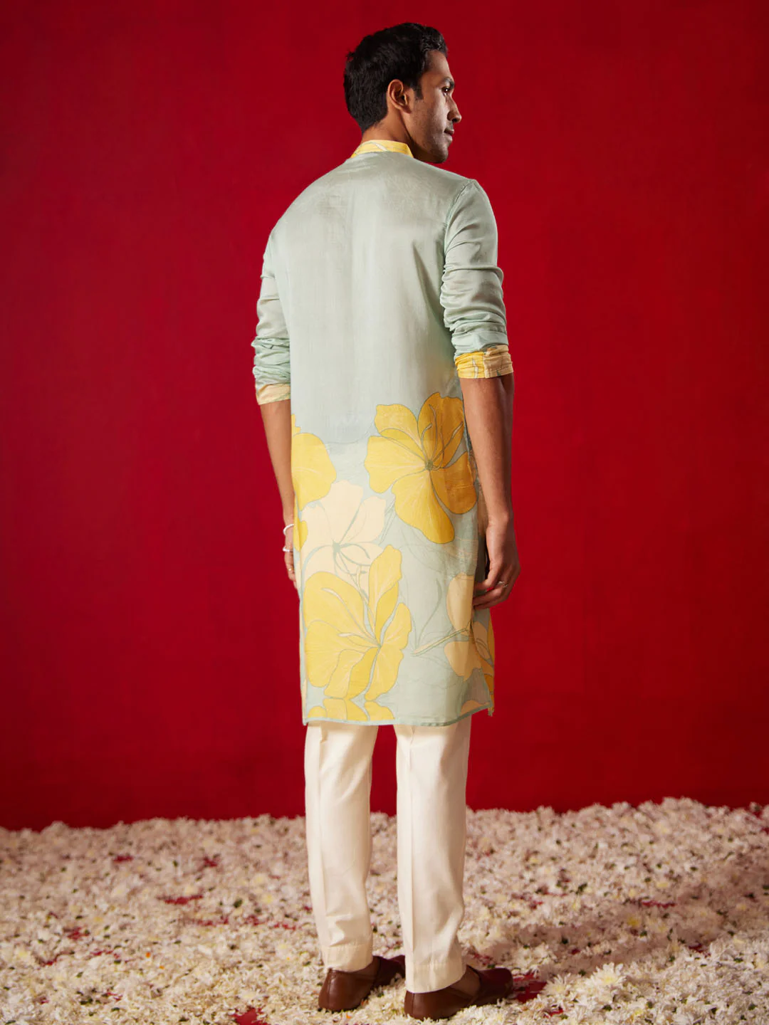 Men's Multi Color Base Yellow Cotton Blend Kurta Pyjama Set - Image 5