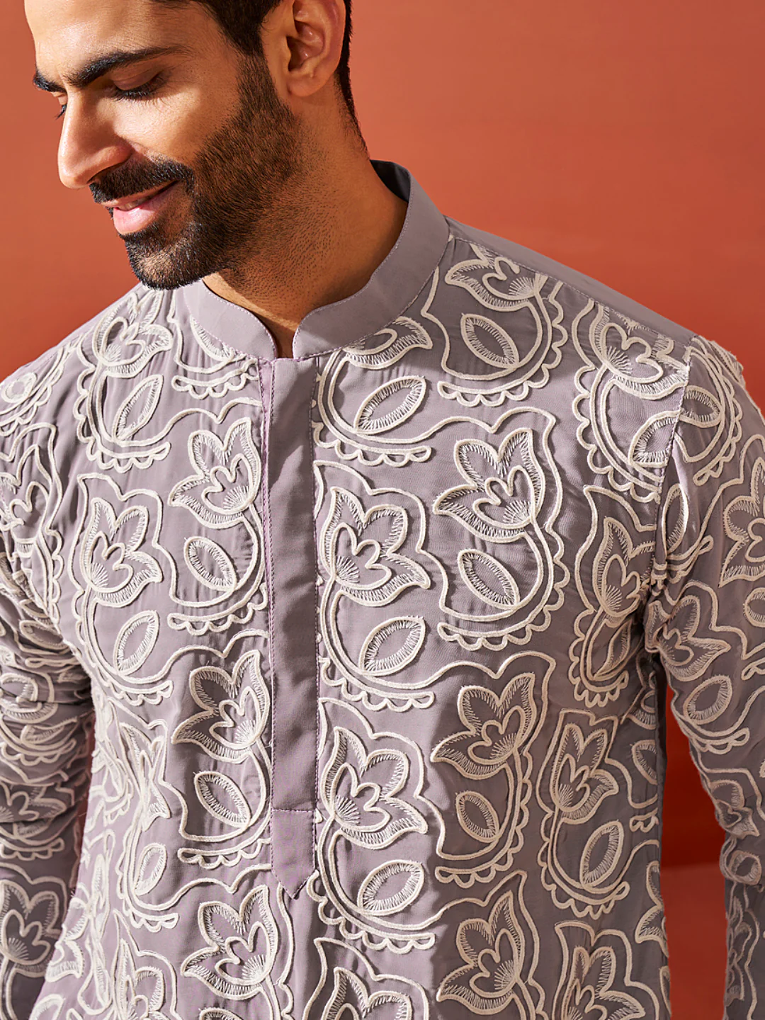 Men's Levender Georgette Kurta And Pyjama Set - Image 3