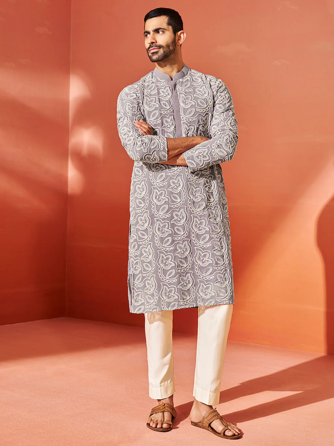 Men's Levender Georgette Kurta And Pyjama Set - Image 4