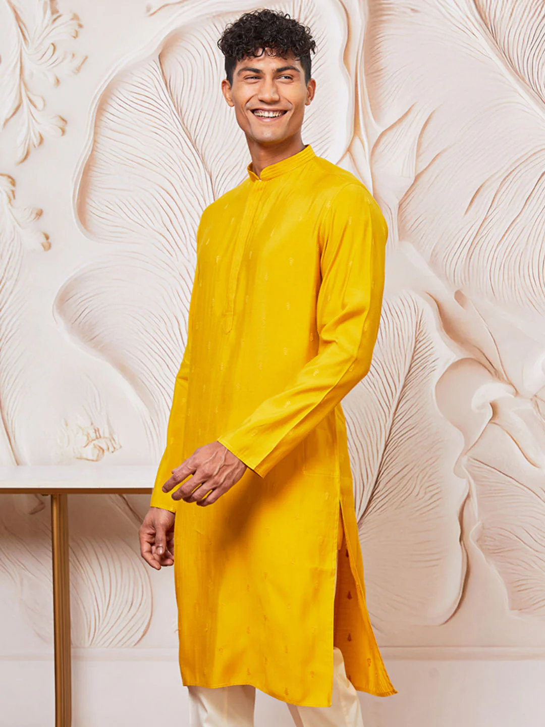 Men's Mustard Cotton Blend Only Kurta - Image 5