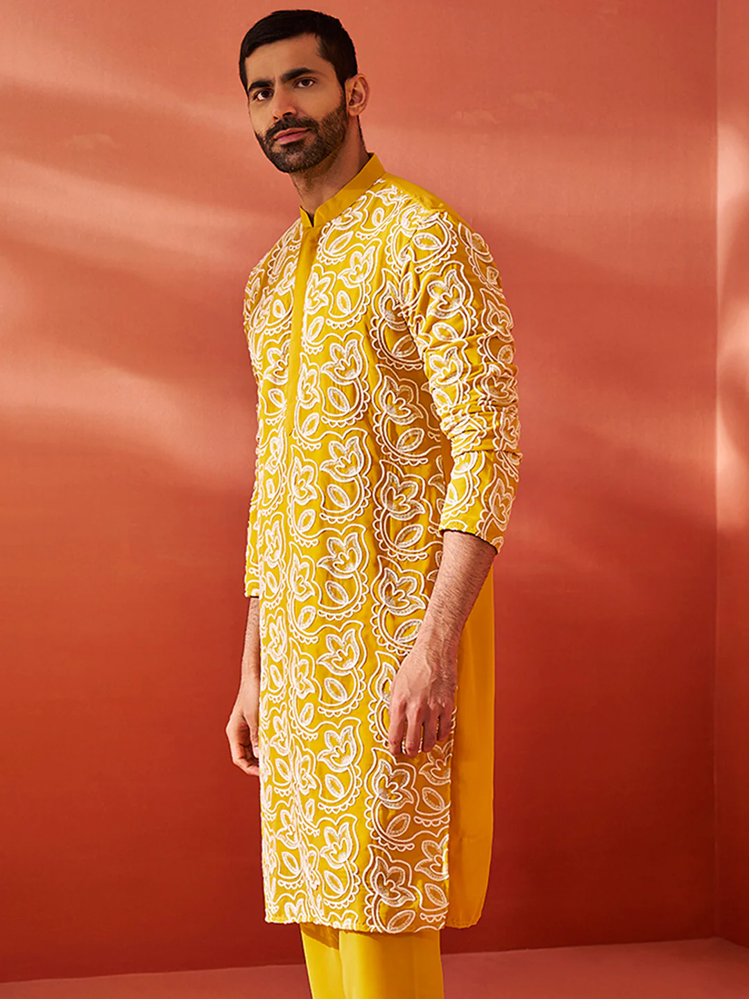 Men's Mustard Georgette Kurta - Image 4