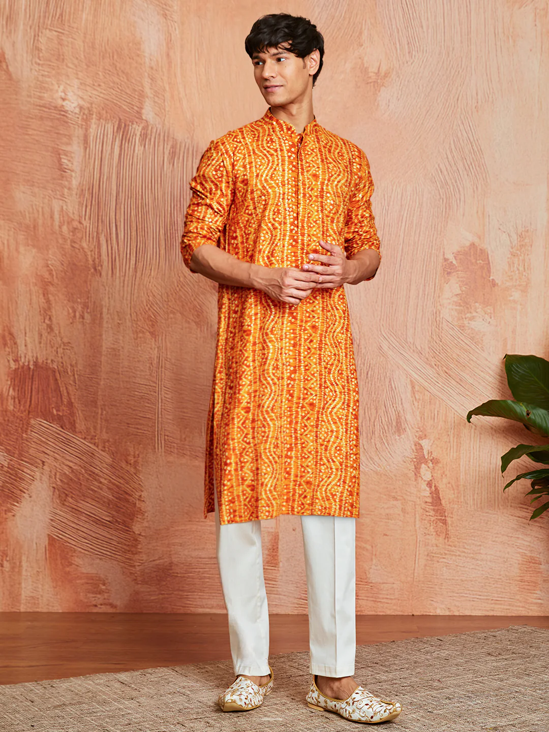 Men's Mustard Rayon Kurta And Pant Style Pyjama Set - Image 3