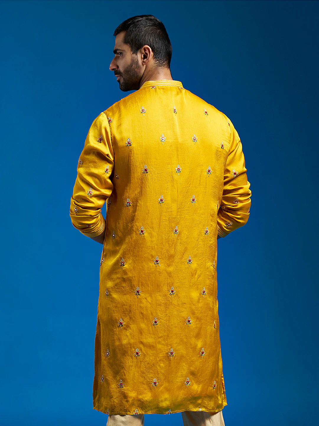 Men's Mustard Silk Blend Kurta - Image 5