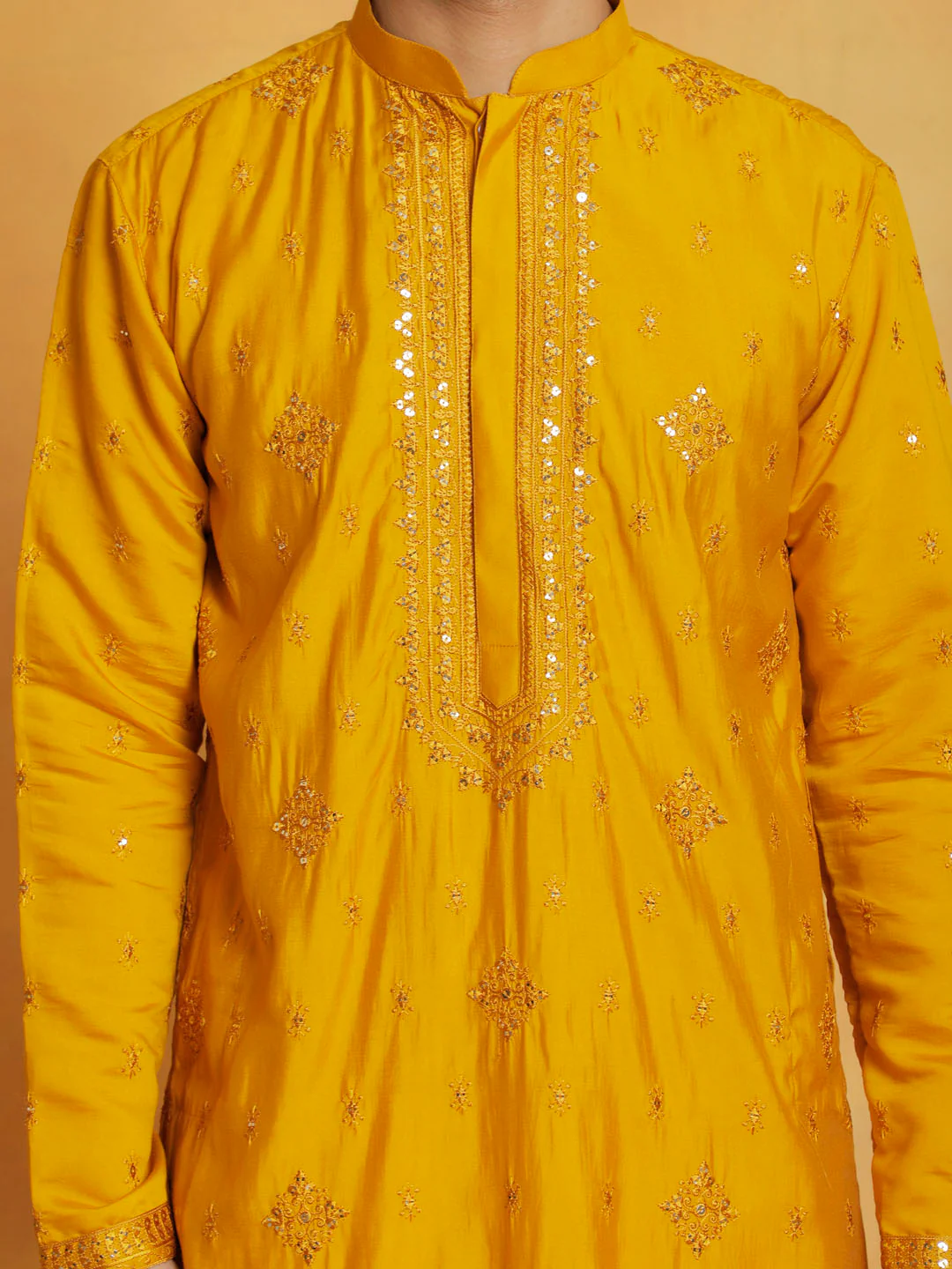 Men's Mustard Silk Blend Kurta - Image 4