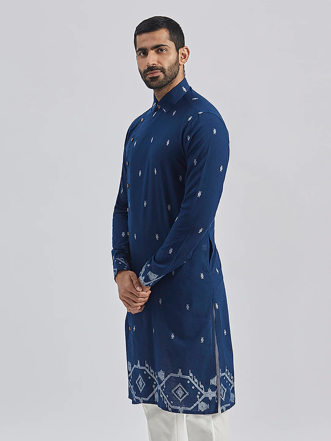 Men's Navy Blue Cotton Kurta - Image 4