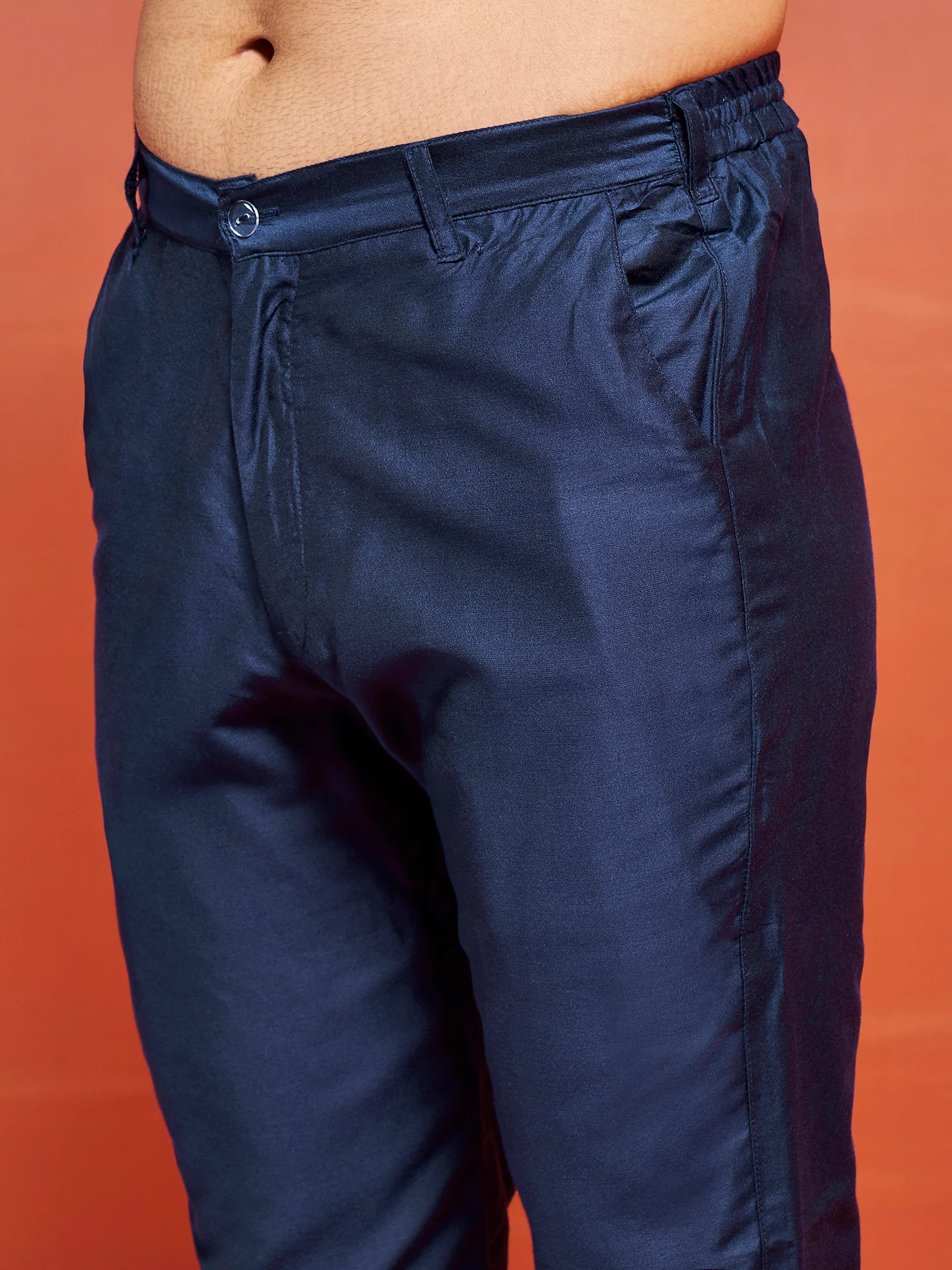 Men's Navy Blue Viscose Kurta And Pyjama Set - Image 6