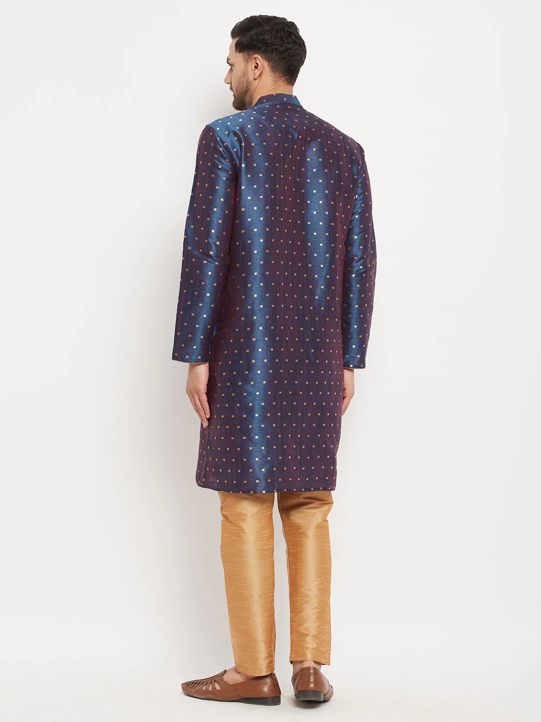Men's Navy Blue Zari Weaved Kurta And Pant Set - Image 3