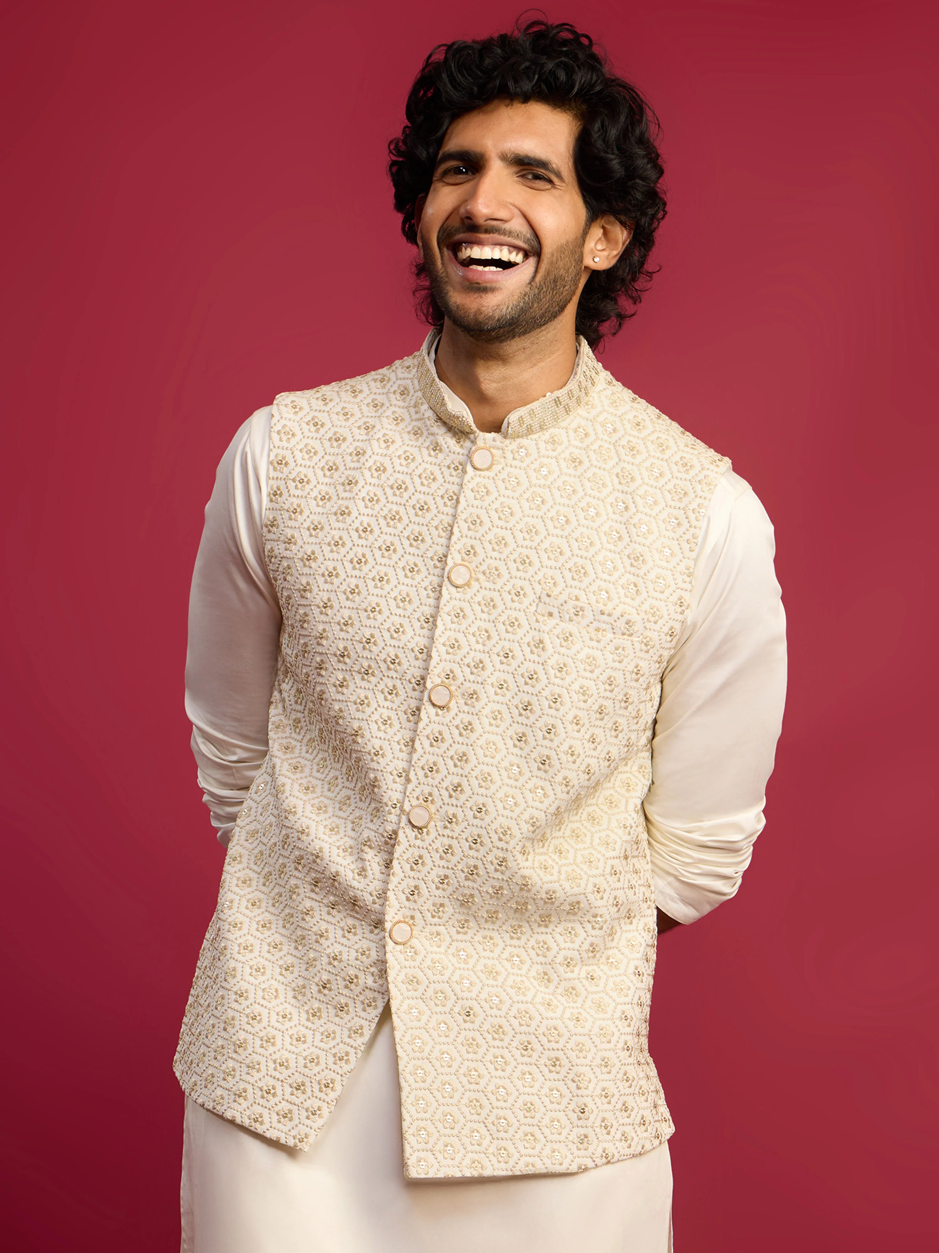 Men's Off White - Nehru Jacket