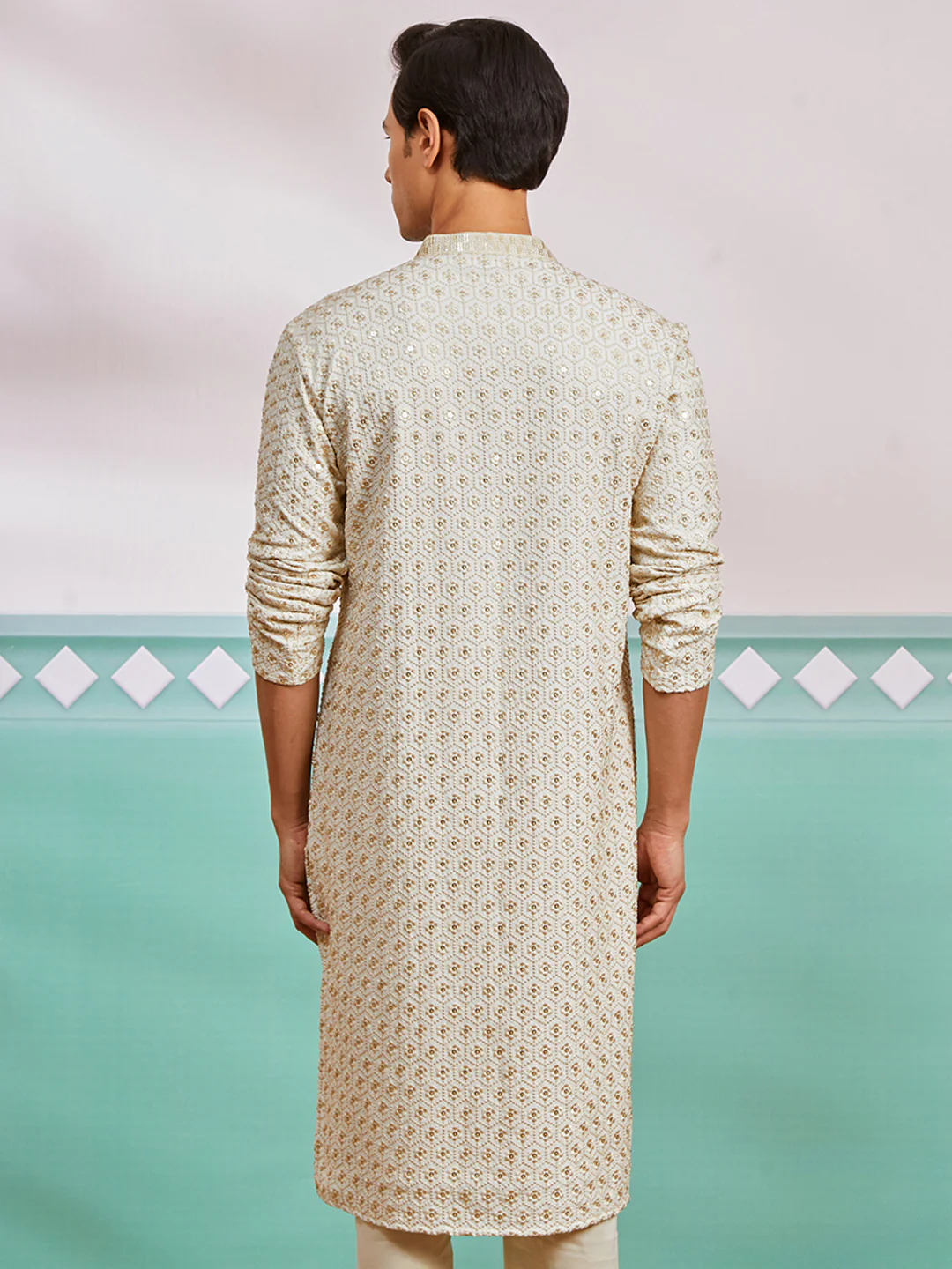 Men's Off White Rayon Kurta - Image 4