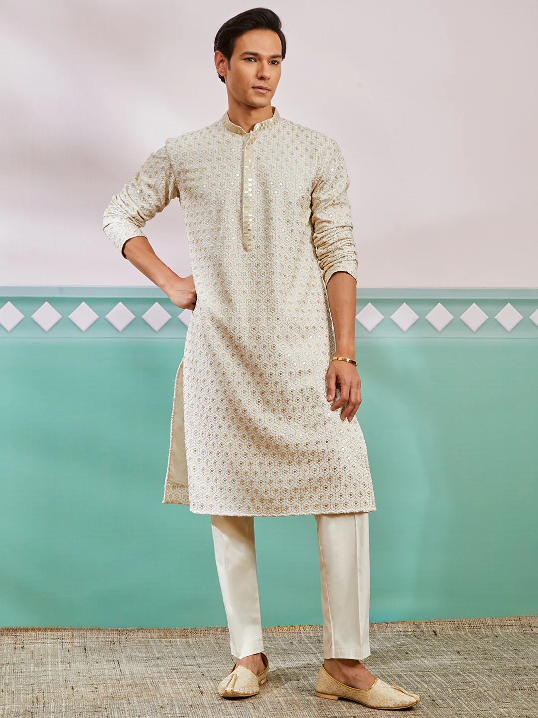 Men's Off White Rayon Kurta - Image 5