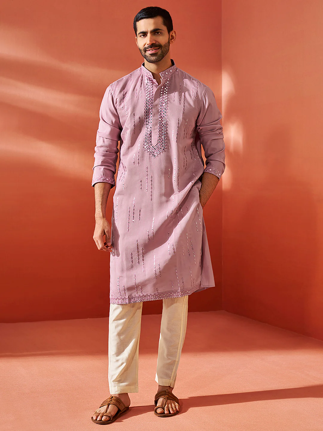 Men's Onion Chanderi Kurta And Pyjama Set - Image 3