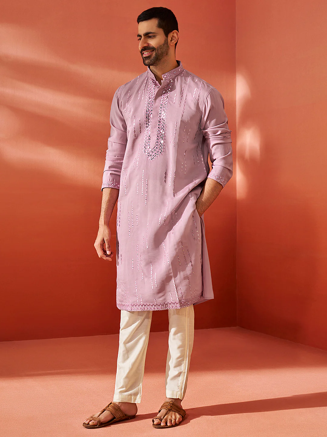 Men's Onion Chanderi Kurta And Pyjama Set - Image 4