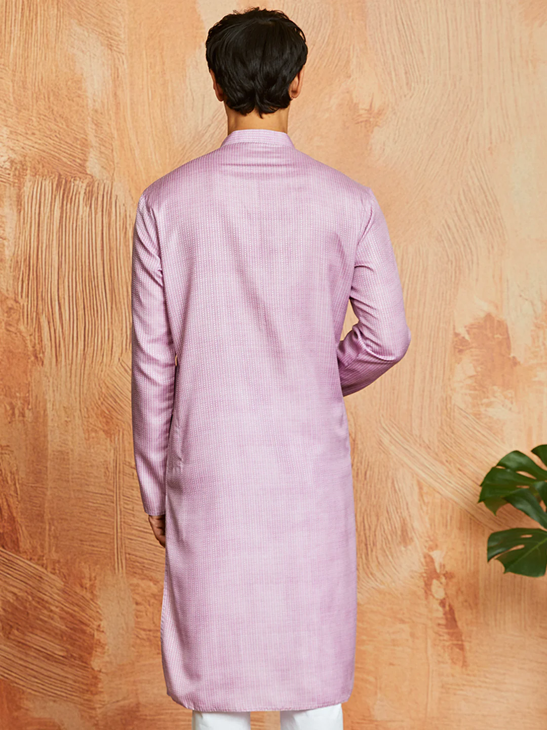 Men's Onion Pink Cotton Blend Kurta - Image 3