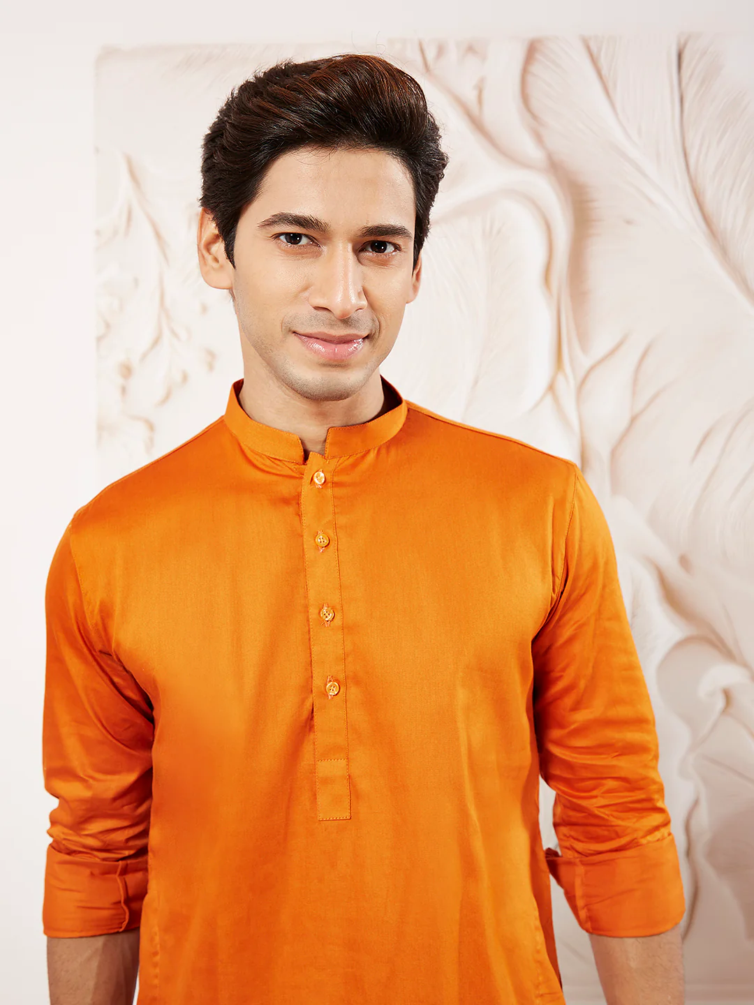 Men's Orange Cotton Blend Kurta Pyjama Set - Image 3