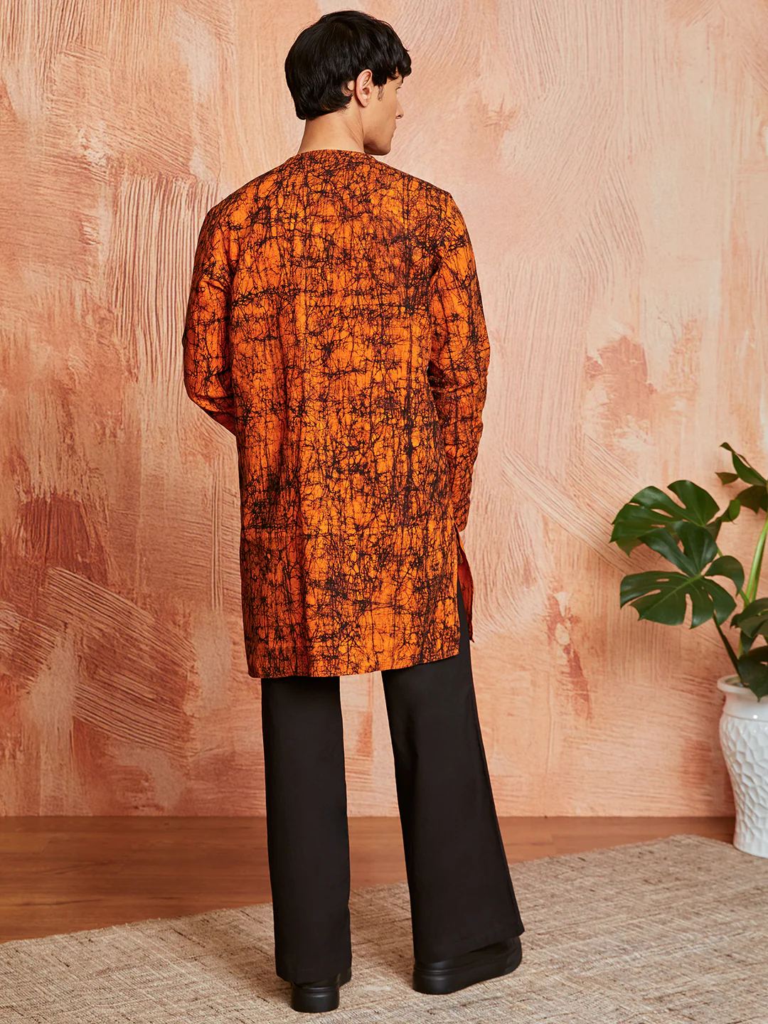 Men's Orange Cotton Kurta And Pyjama Set - Image 4