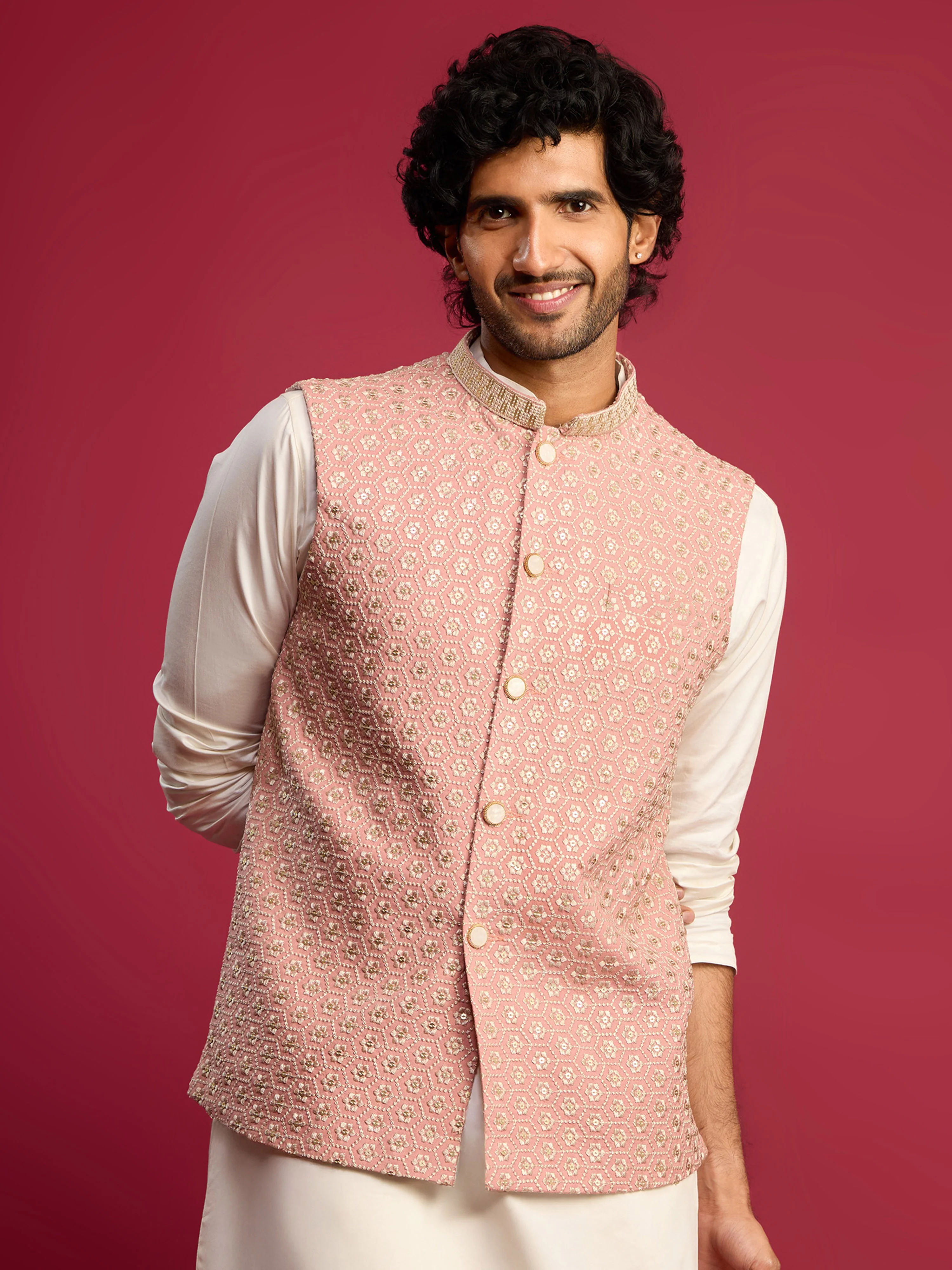 Men's Peach - Nehru Jacket - Image 3