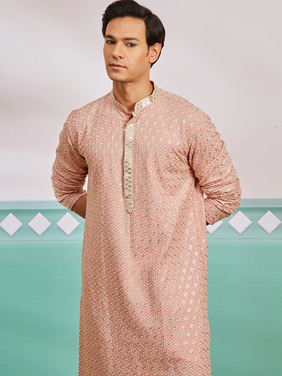 Men's Peach Rayon Kurta - Image 3