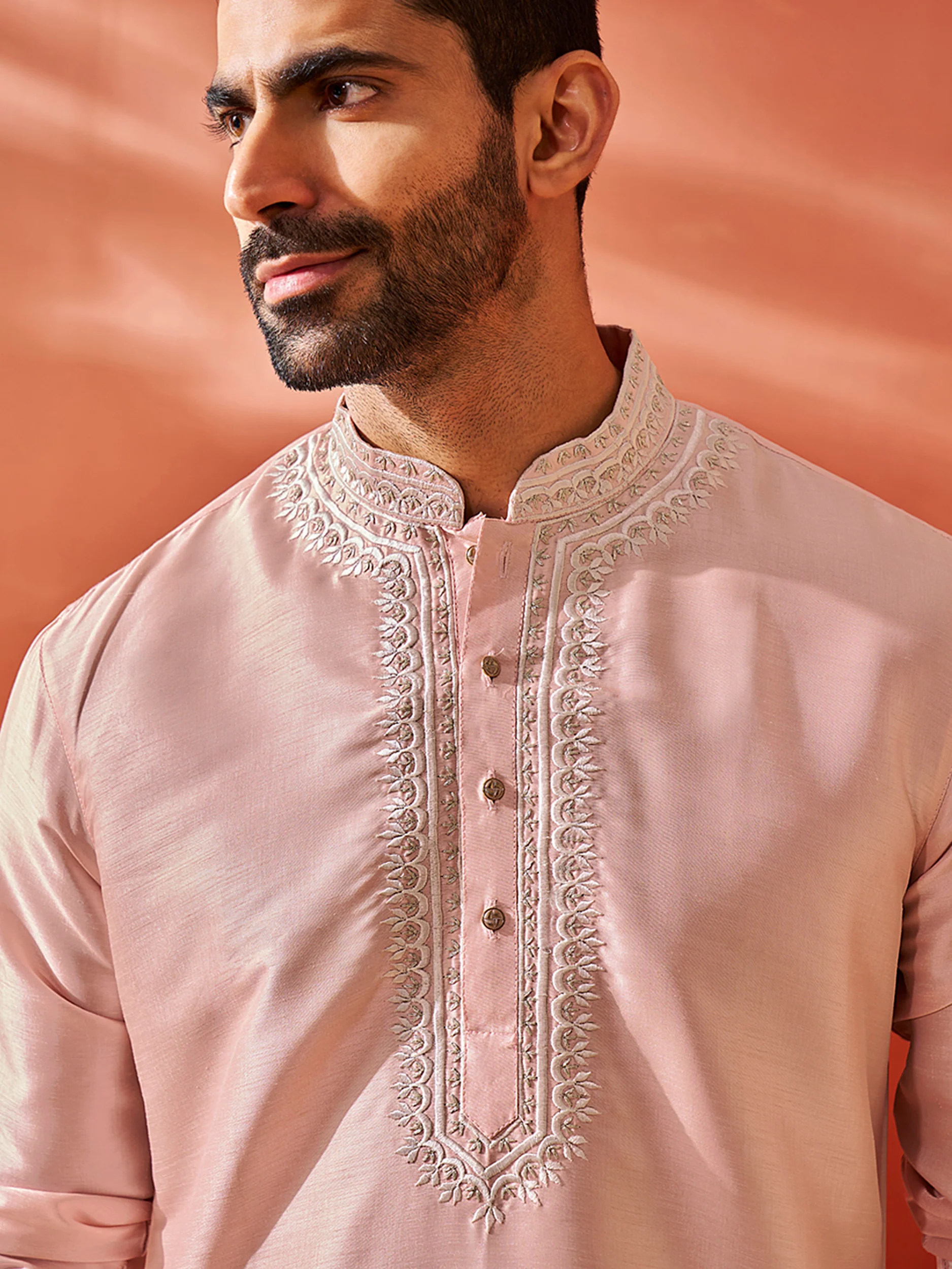 Men's Peach Silk Blend Kurta