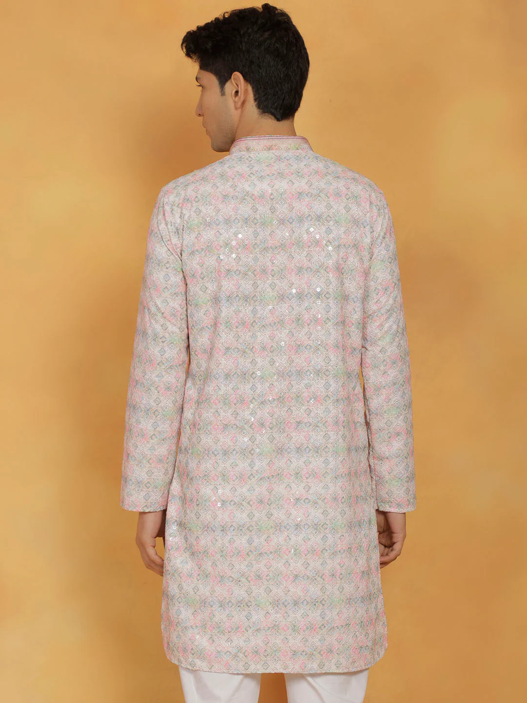 Men's Pink Cotton Blend Kurta - Image 3