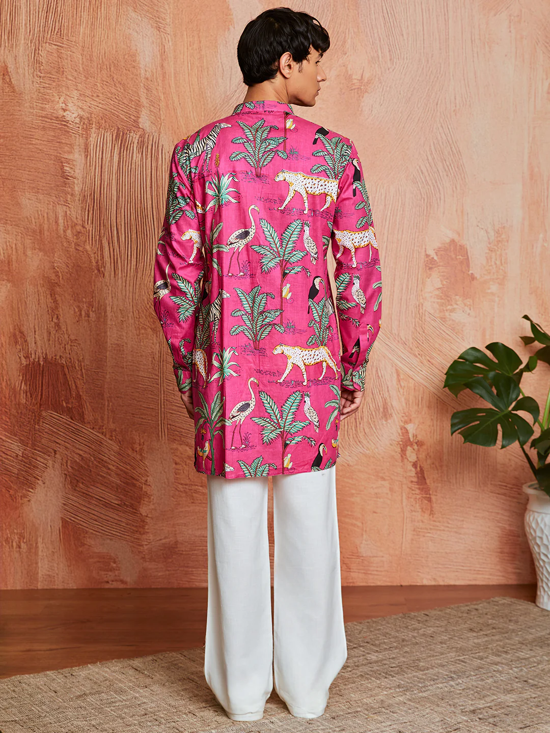 Men's Pink Cotton Kurta And Pyjama Set - Image 3