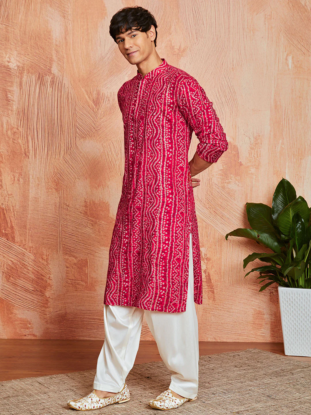 Men's Pink Rayon Kurta And Patyala Set - Image 4