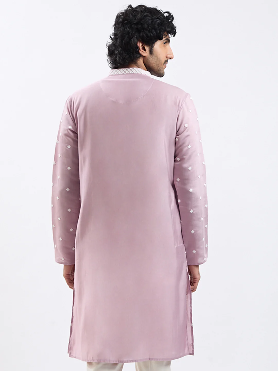 Men's Pink Silk Blend Kurta - Image 2
