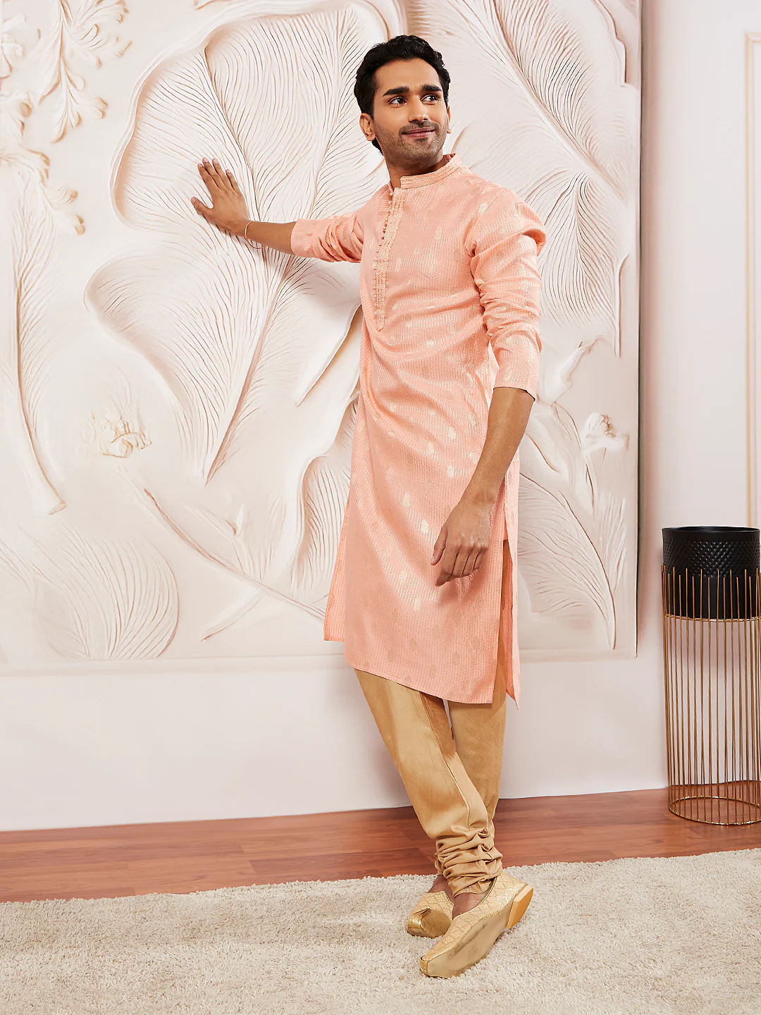Men's Pink Silk Blend  Kurta - Image 5