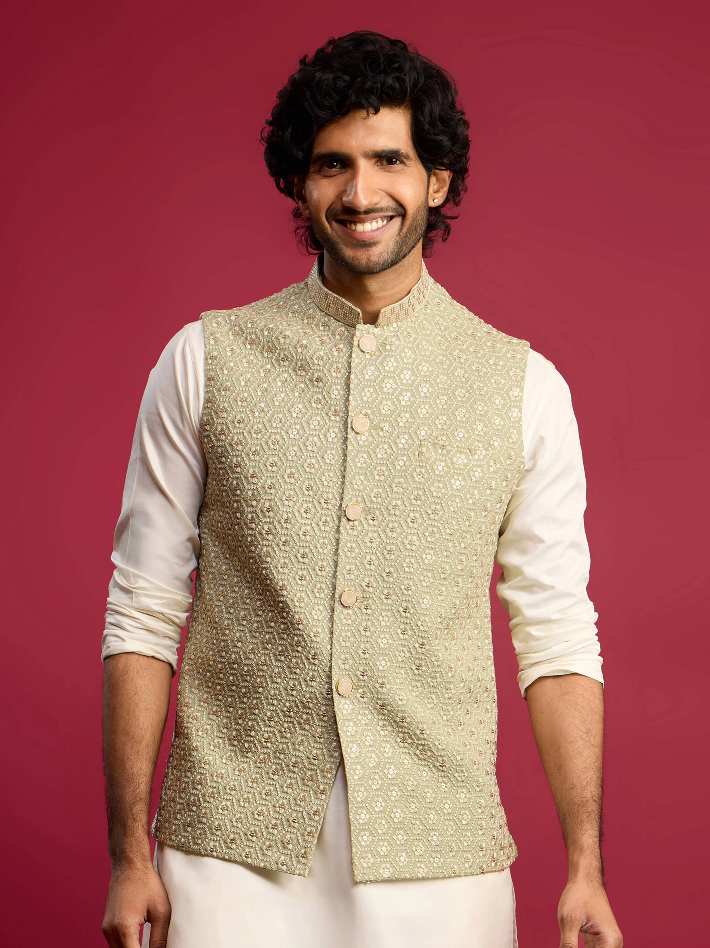 Men's Pista Green - Nehru Jacket - Image 4