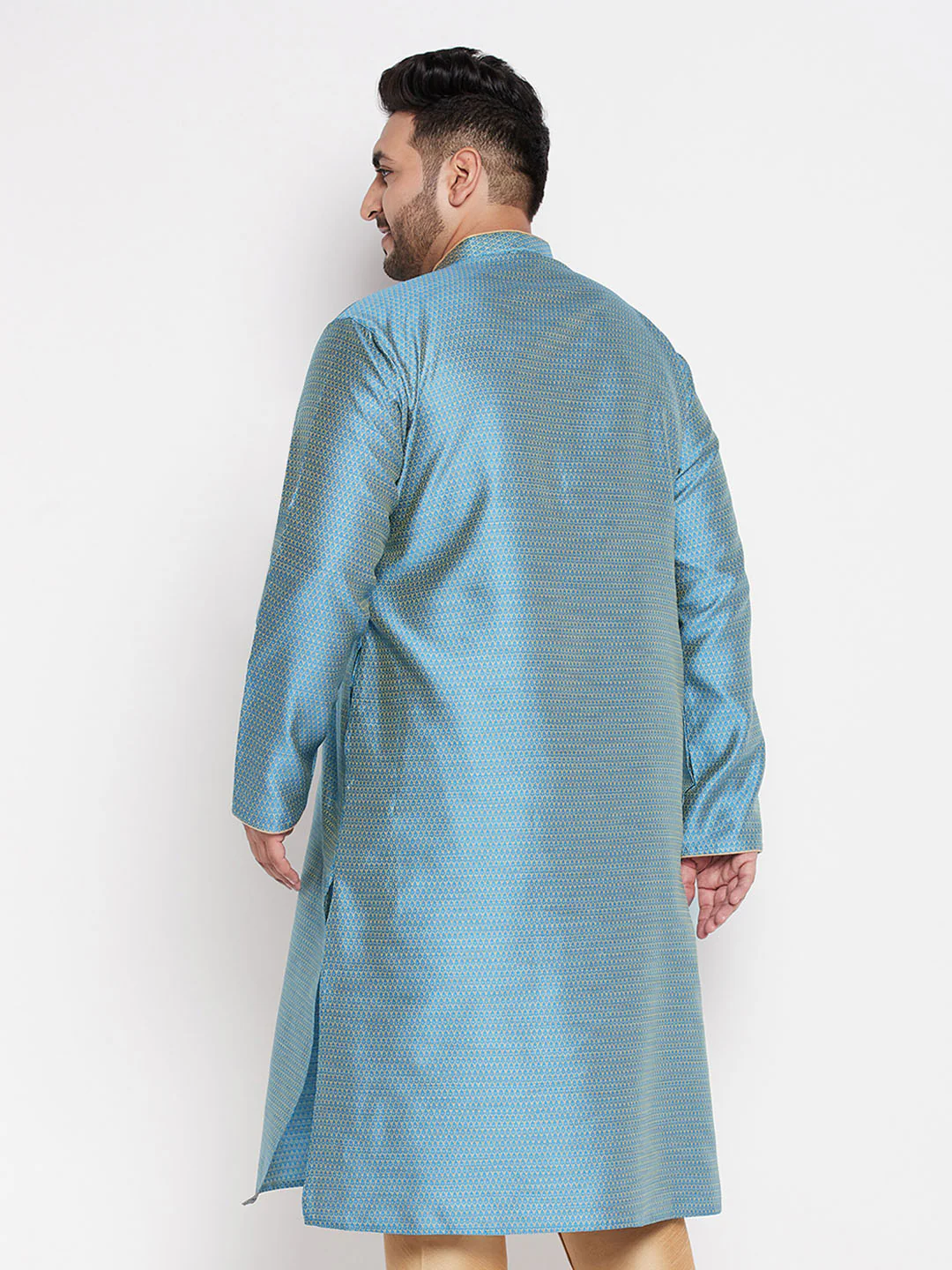 Men's Plus Size Aqua Blue Woven Kurta - Image 3