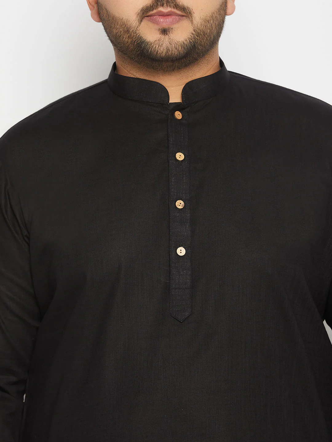 Men's Plus Size Black Cotton Kurta And Cotton Pant Style Pyjama Set - Image 4