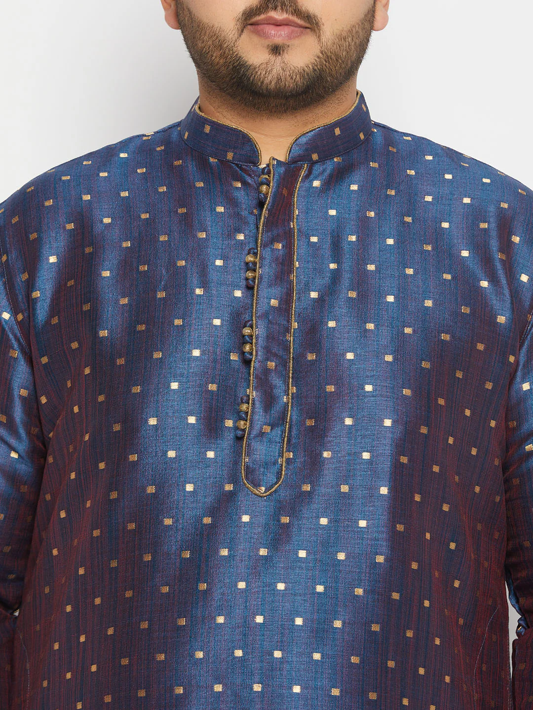 Men's Plus Size Navy Blue Zari Weaved Kurta Dhoti Set - Image 4