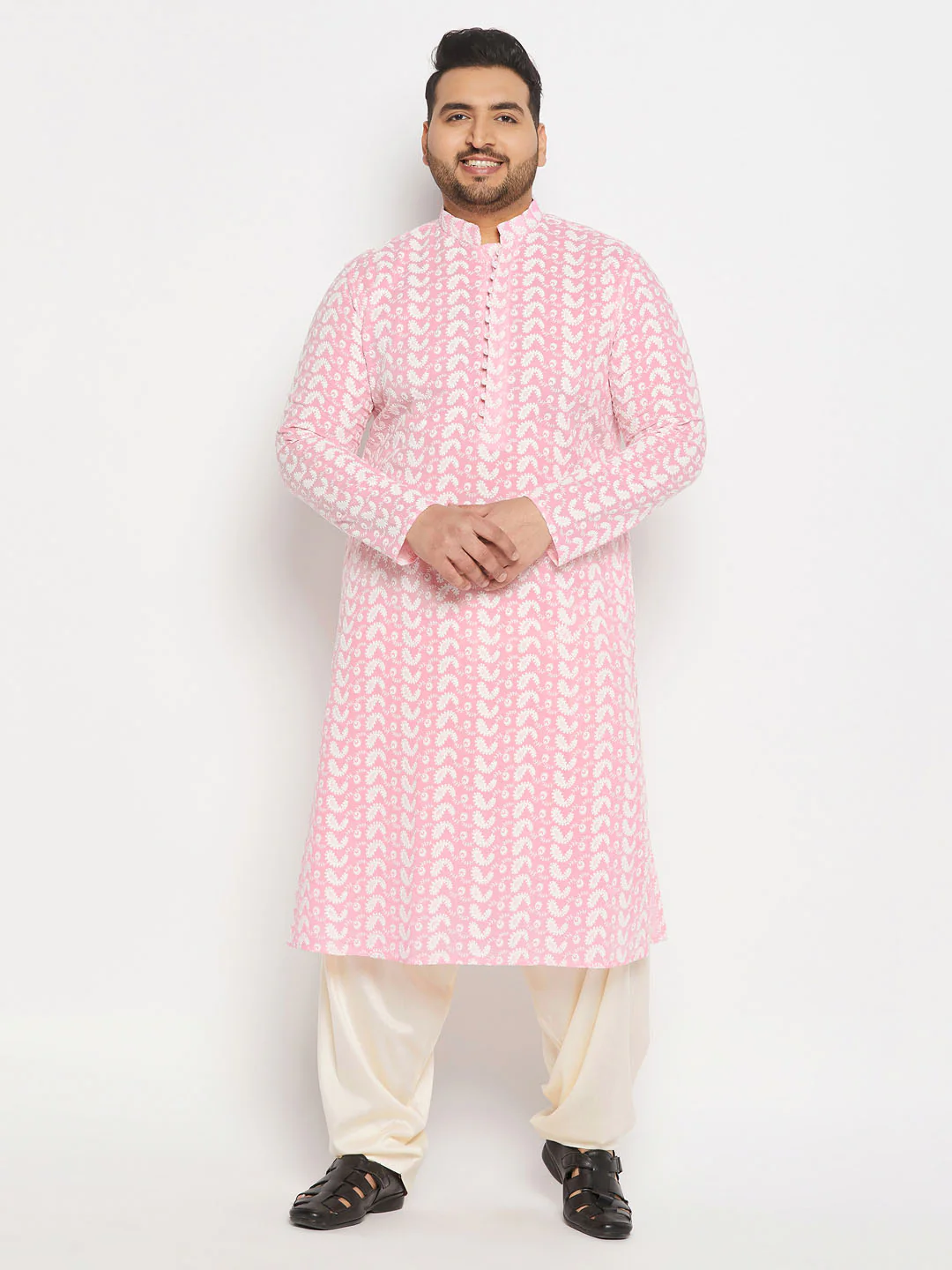 Men's Plus Size Cream Cotton Blend Patiala - Image 5