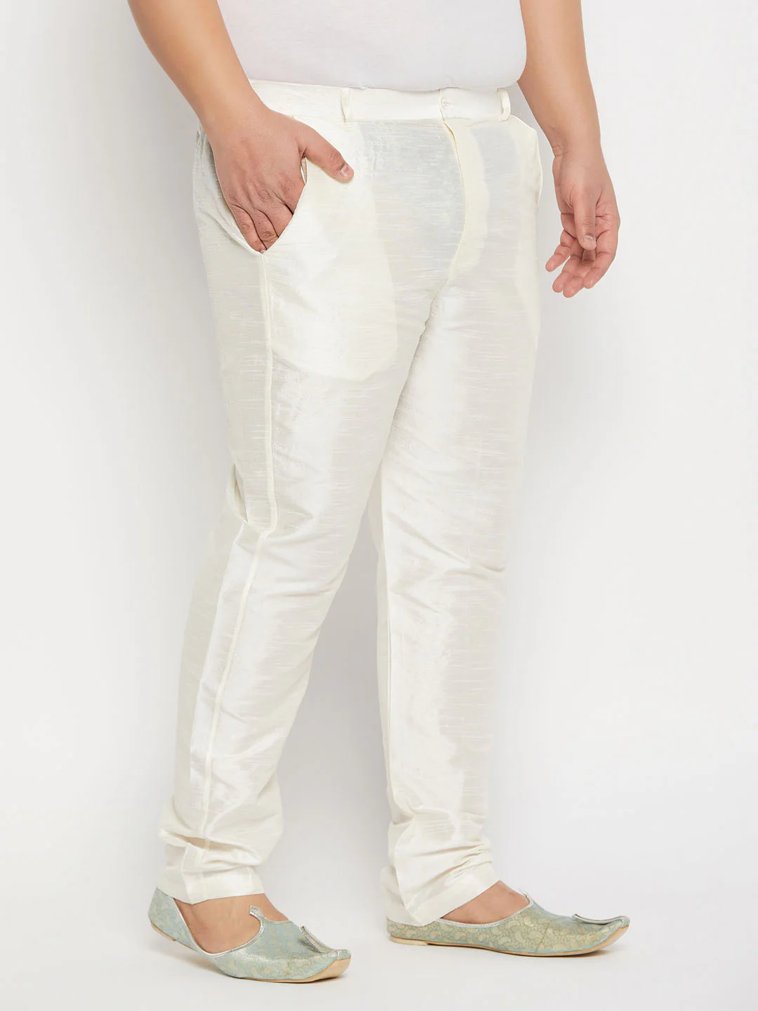 Men's Plus Size Cream Silk Blend Pant Style Pyjama - Image 2