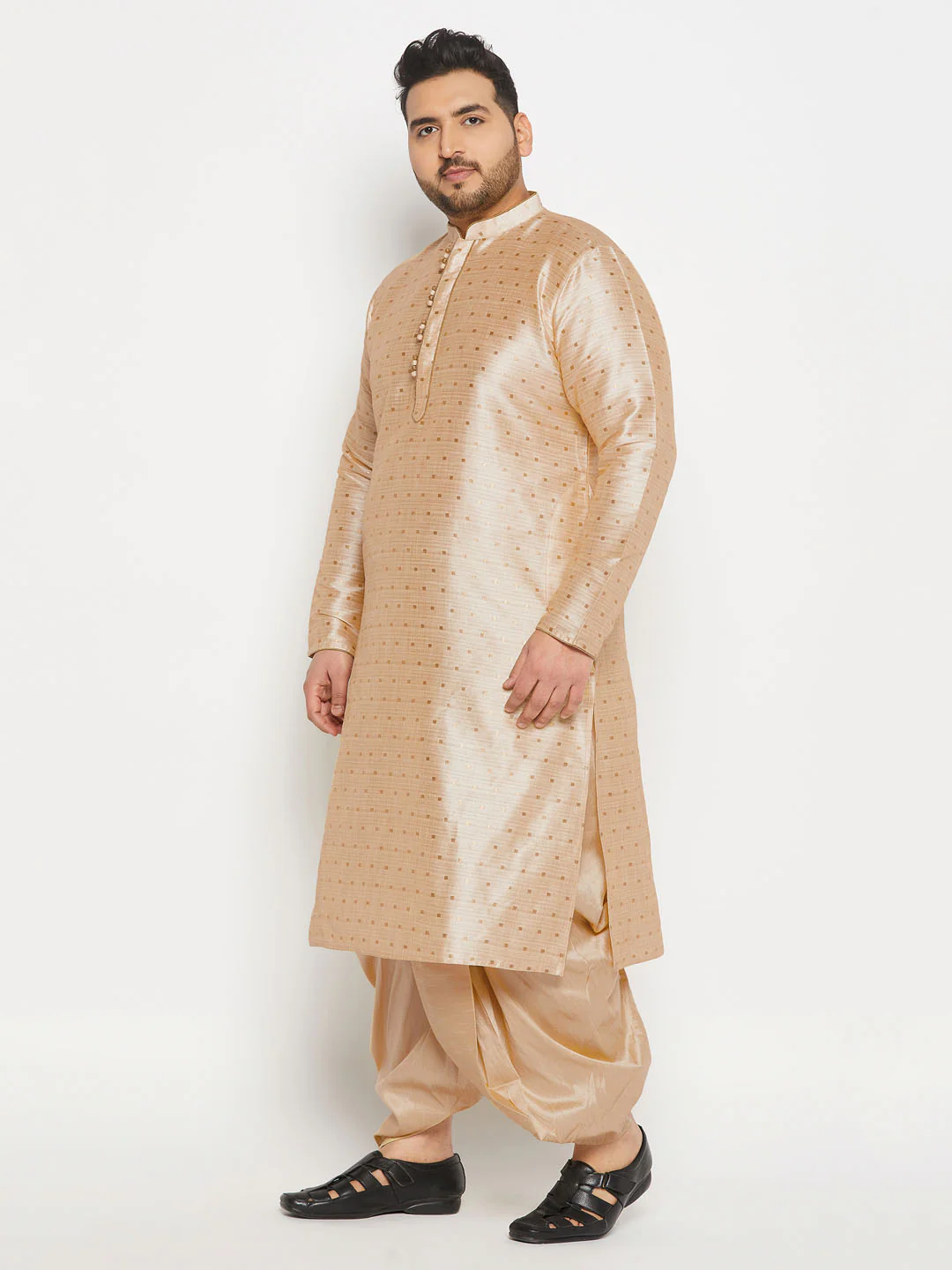 Men's Plus Size Gold Zari Weaved Kurta Dhoti Set - Image 2