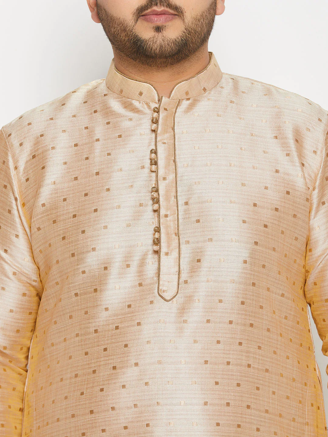Men's Plus Size Gold Zari Weaved Kurta Dhoti Set - Image 4