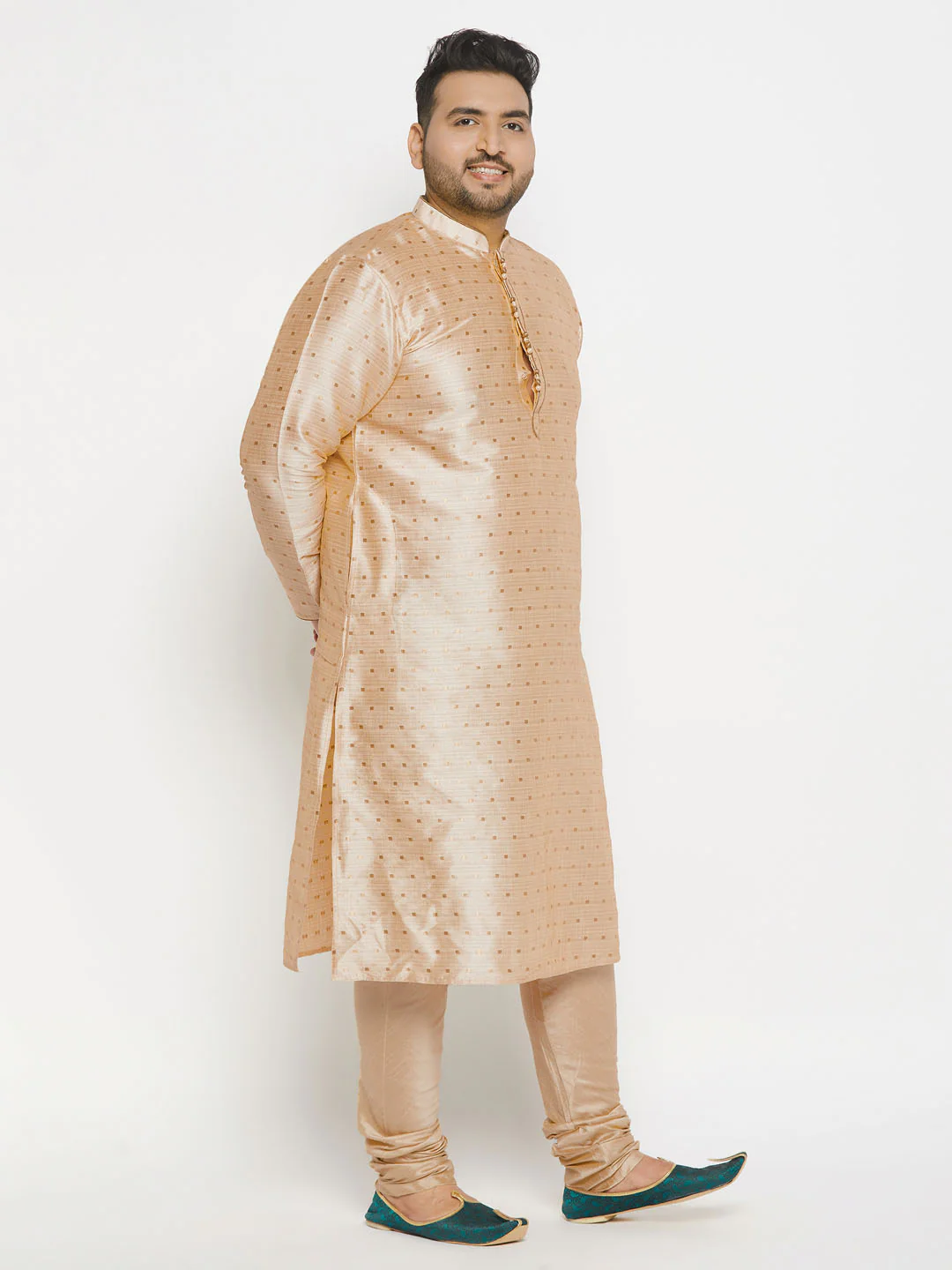 Men's Plus Size Gold Zari Weaved Kurta Pyjama Set - Image 2