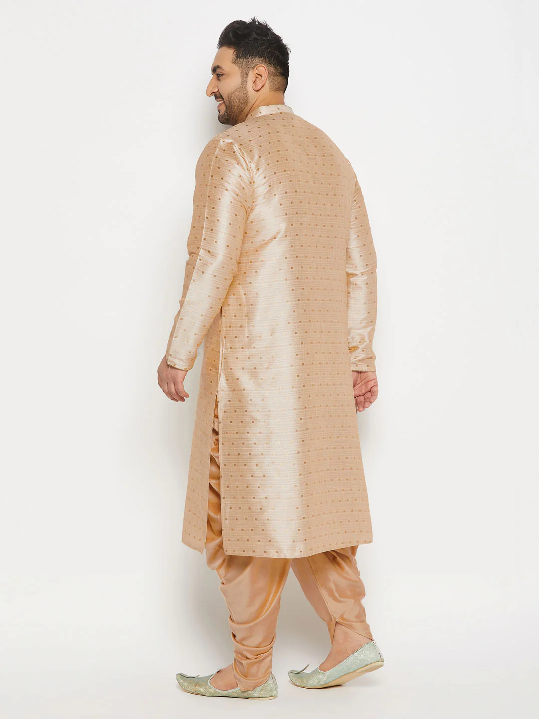 Men's Plus Size Gold Zari Weaved Kurta Dhoti Set - Image 3