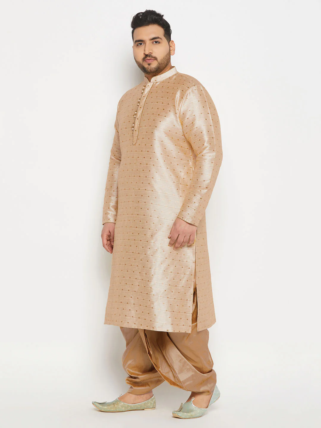Men's Plus Size Gold Zari Weaved Kurta Dhoti Set - Image 2