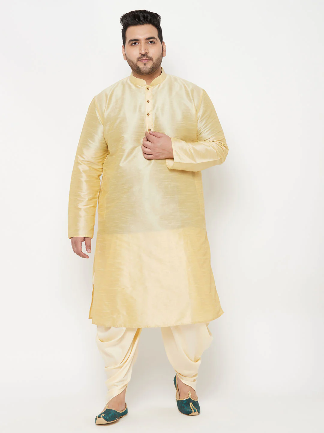 Men's Plus Size Gold Solid Cowl Dhoti Pants - Image 5