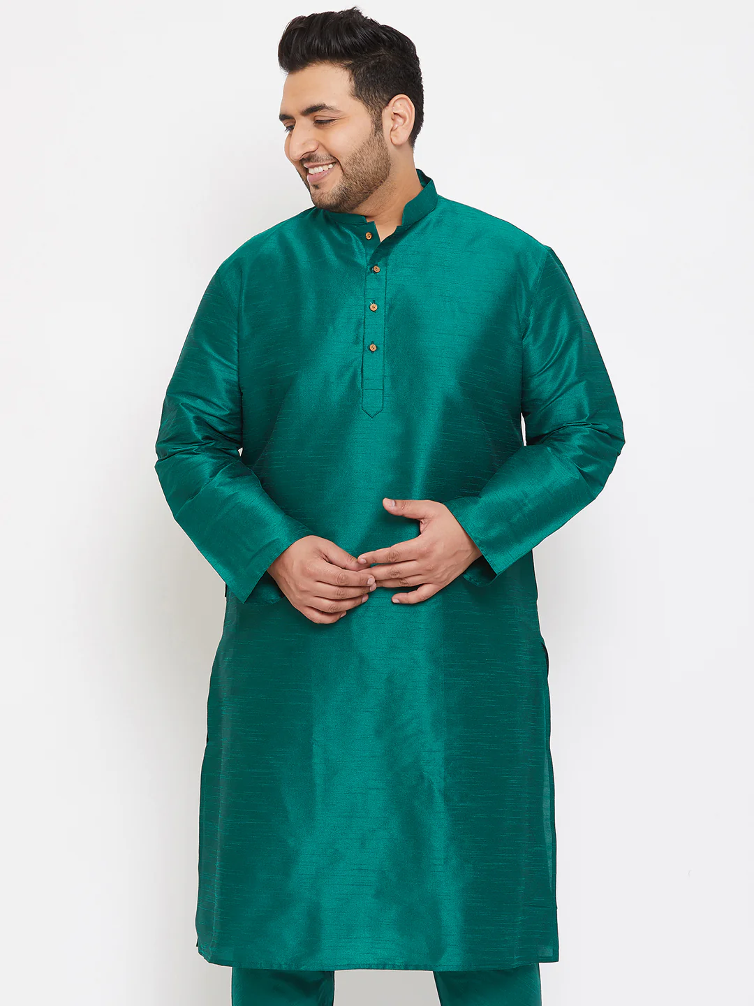 Men's Plus Size Green Silk Blend Kurta