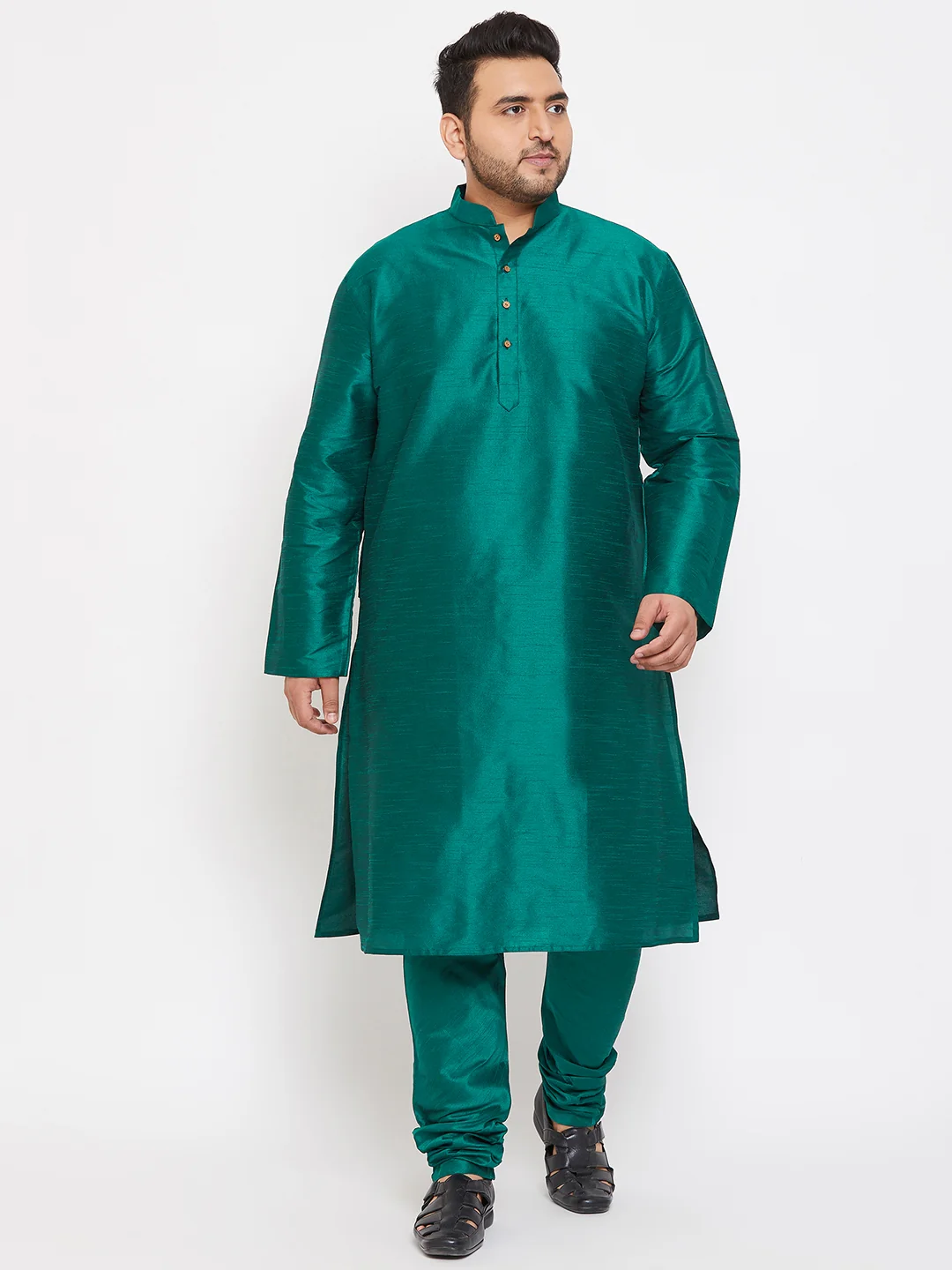 Men's Plus Size Green Silk Blend Kurta - Image 5