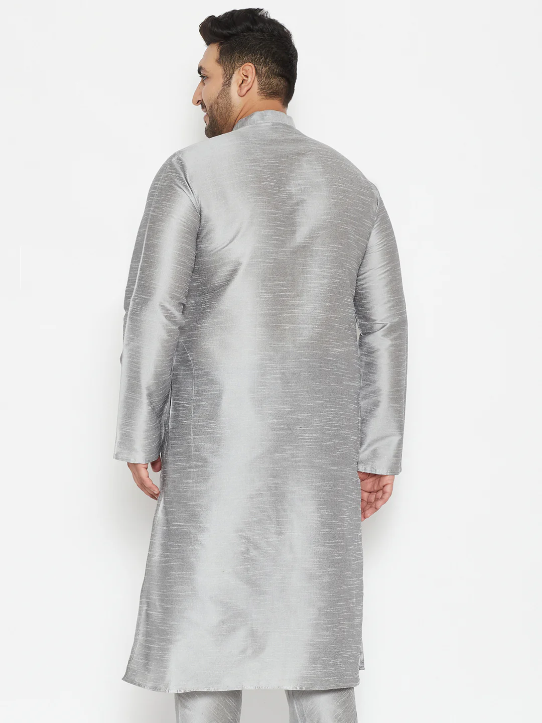 Men's Plus Size Grey Silk Blend Kurta - Image 3