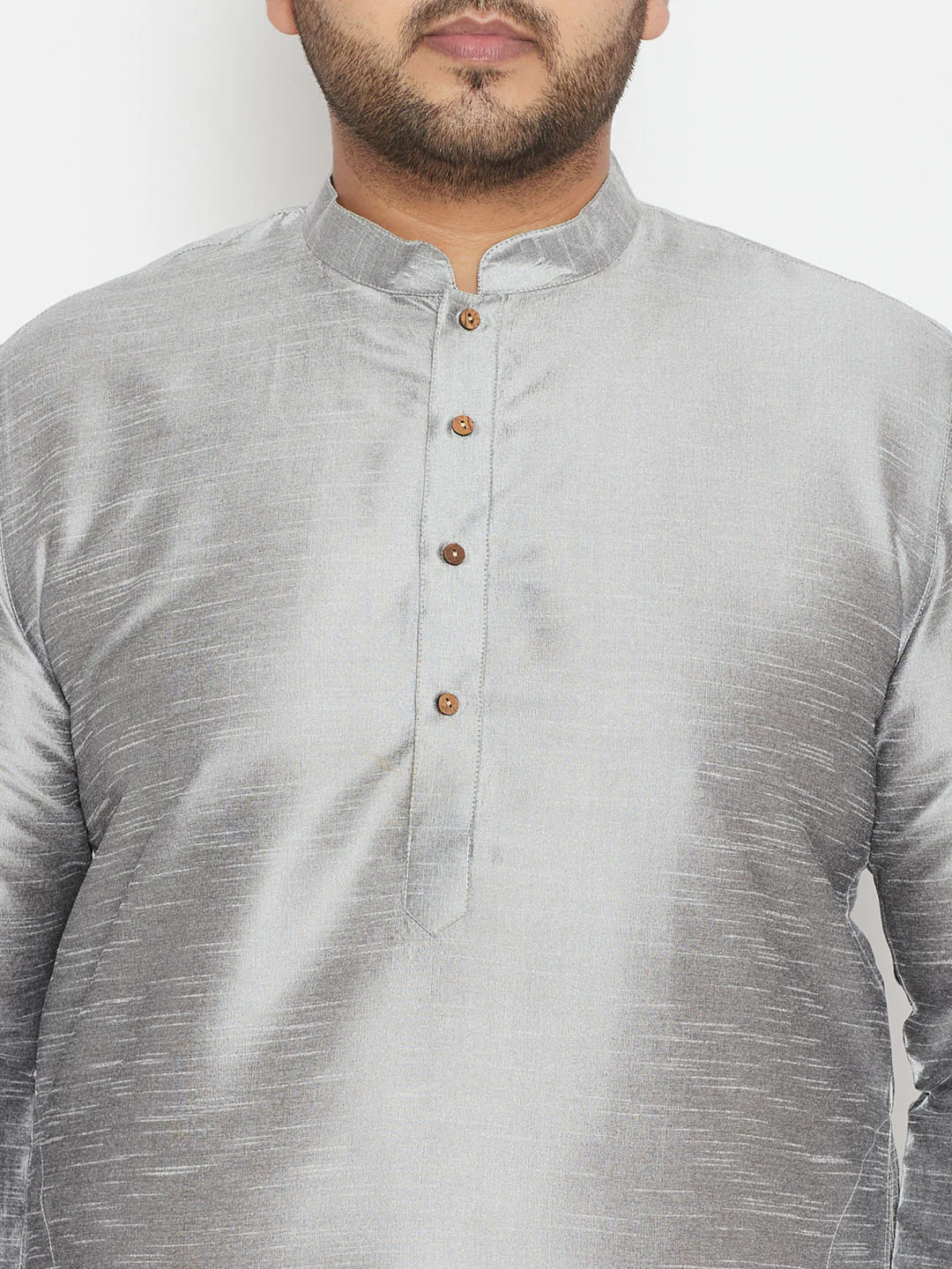 Men's Plus Size Grey Silk Blend Kurta - Image 4