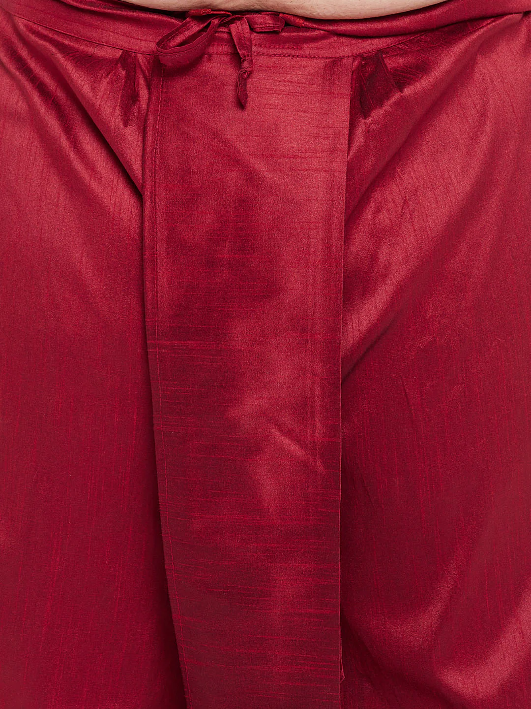 Men's Plus Size Rose Gold Brocade Silk Blend Jacket And Maroon Kurta With Pleated Dhoti Set - Image 5