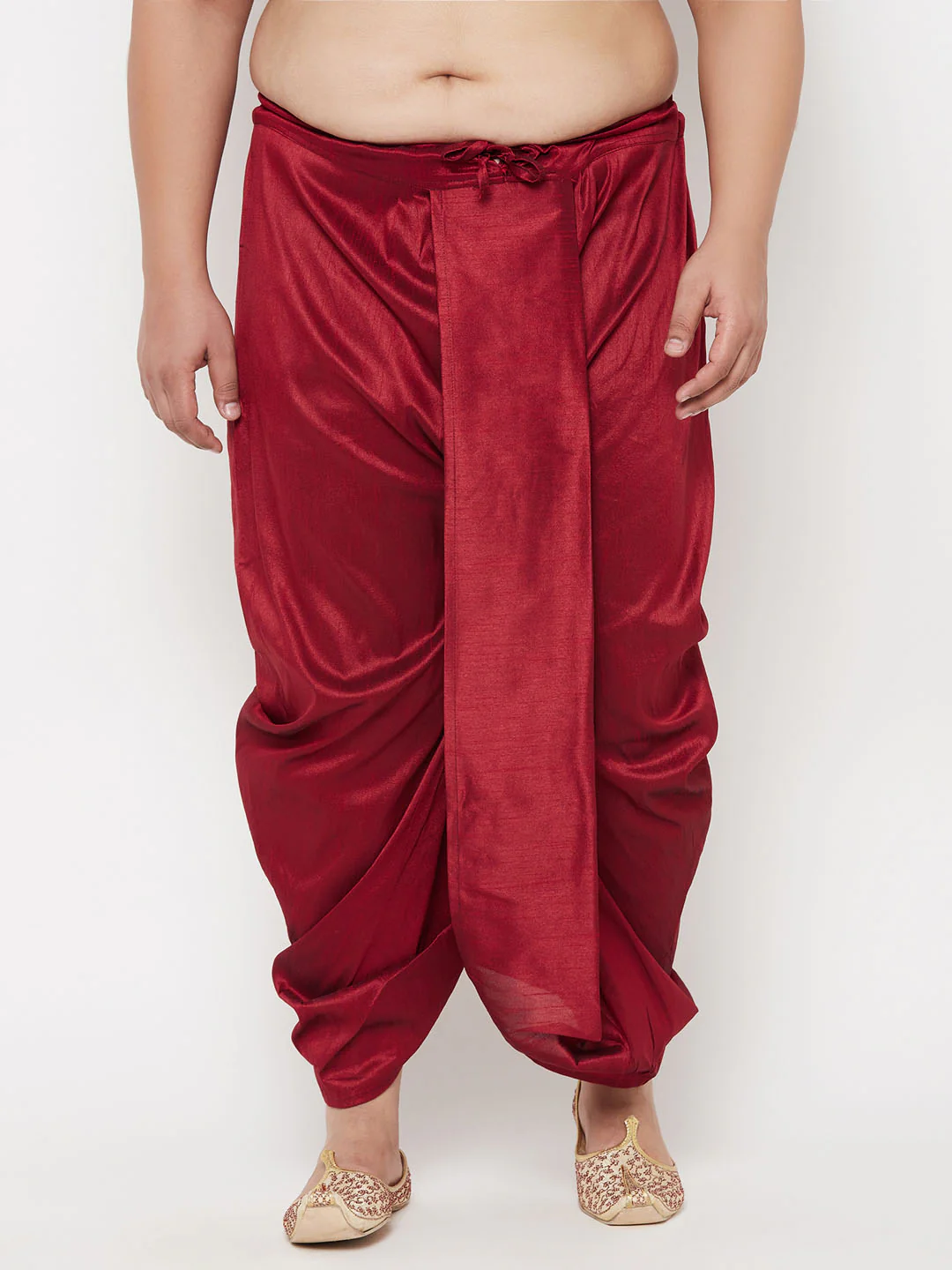 Men's Plus Size Maroon Cotton Blend Solid Traditional Dhoti