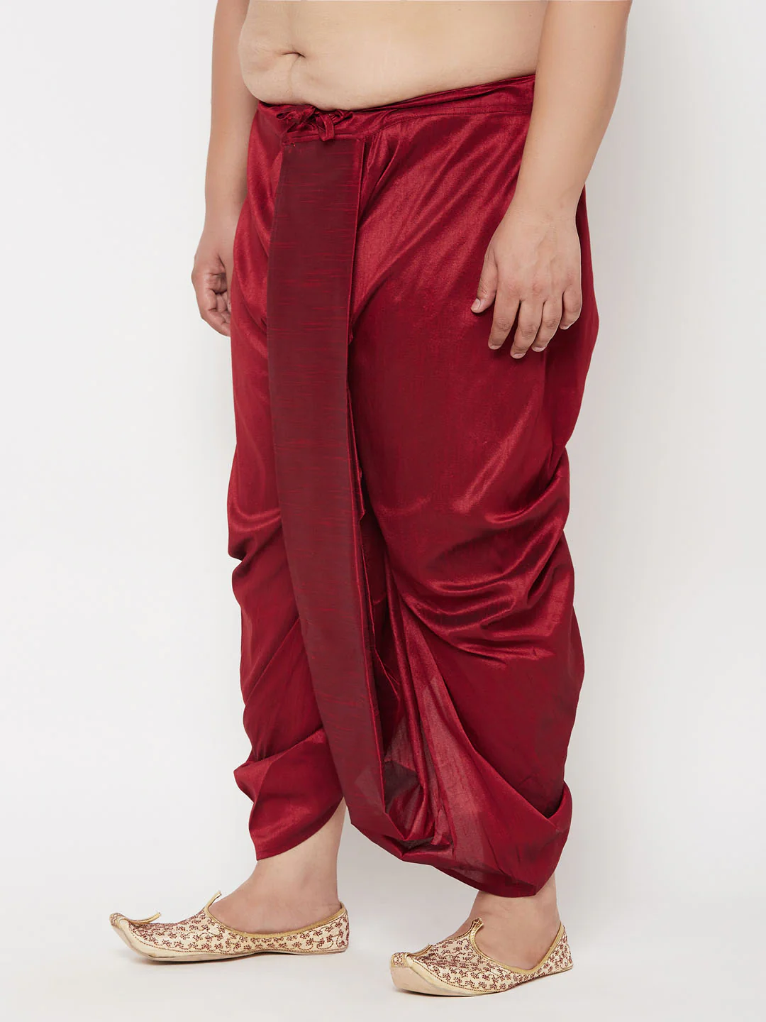 Men's Plus Size Maroon Cotton Blend Solid Traditional Dhoti - Image 2